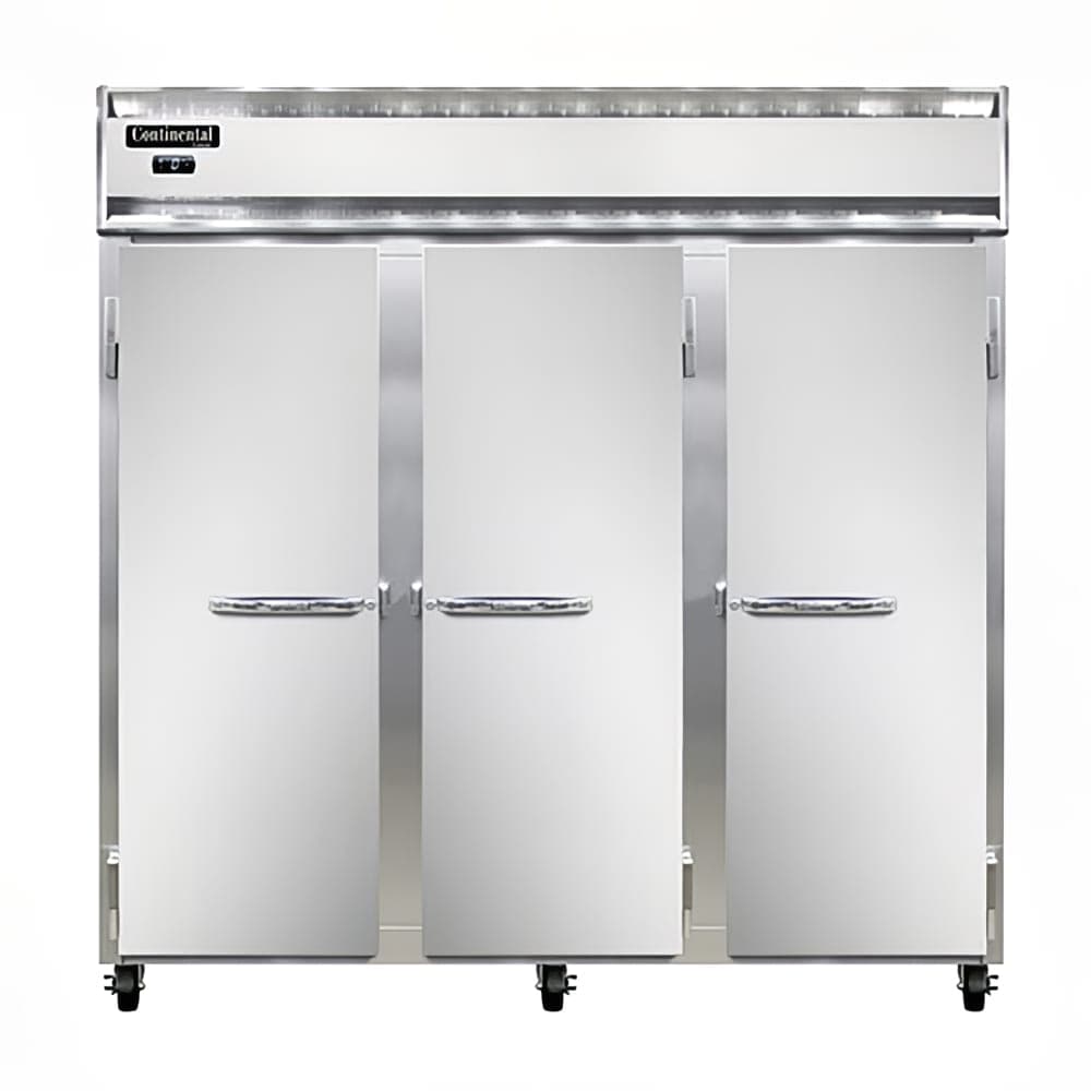Continental 3FNSS 78" Three Section Reach In Freezer, (3) Left/Right Hinge Solid Doors, 115/208-230v