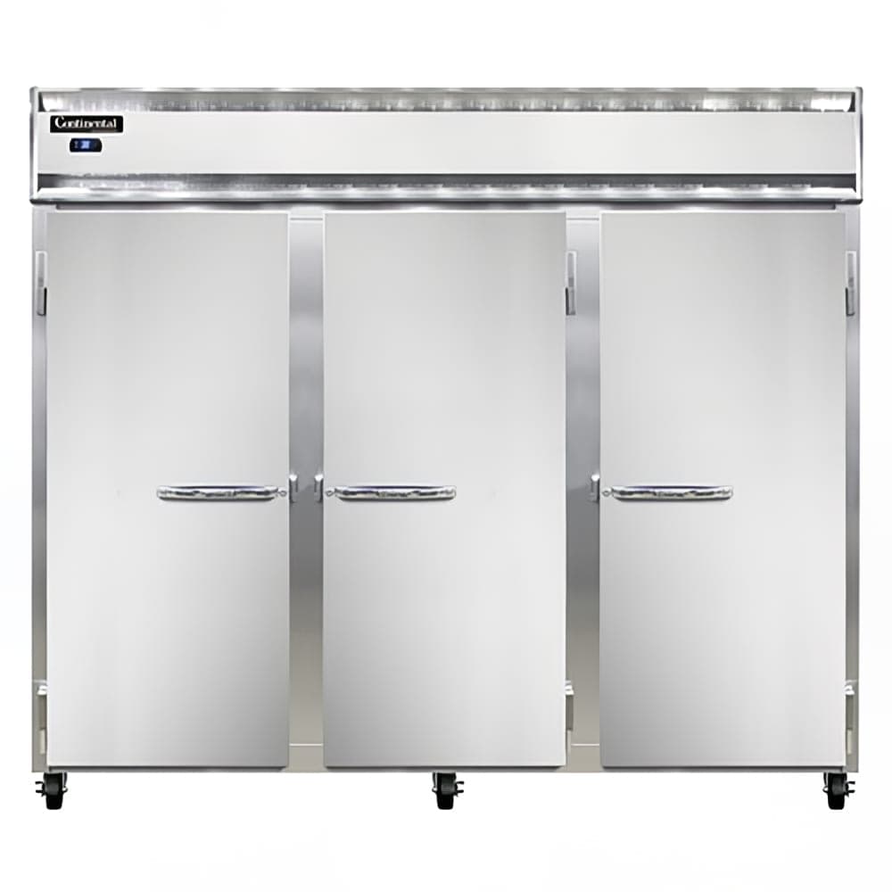 Continental 3RENSA 85 1/2" Three Section Reach In Refrigerator, (3) Left/Right Hinge Solid Doors, Top Compressor, 115v