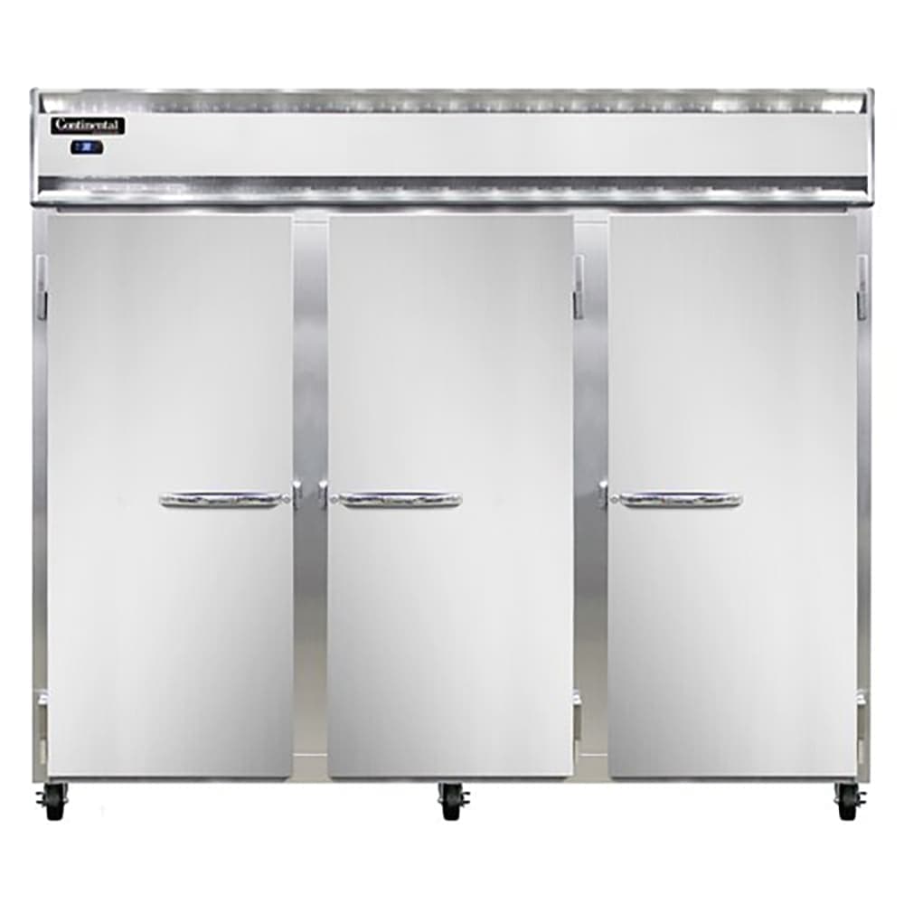 Continental 3RESNSA 85 1/2" Three Section Reach In Refrigerator, (3) Left/Right Hinge Solid Doors, Top Compressor, 115v