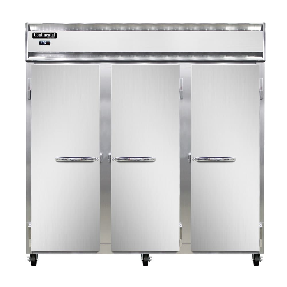 Continental 3RN 78" Three Section Reach In Refrigerator - (3) Left/Right Hinge Solid Doors, 115v