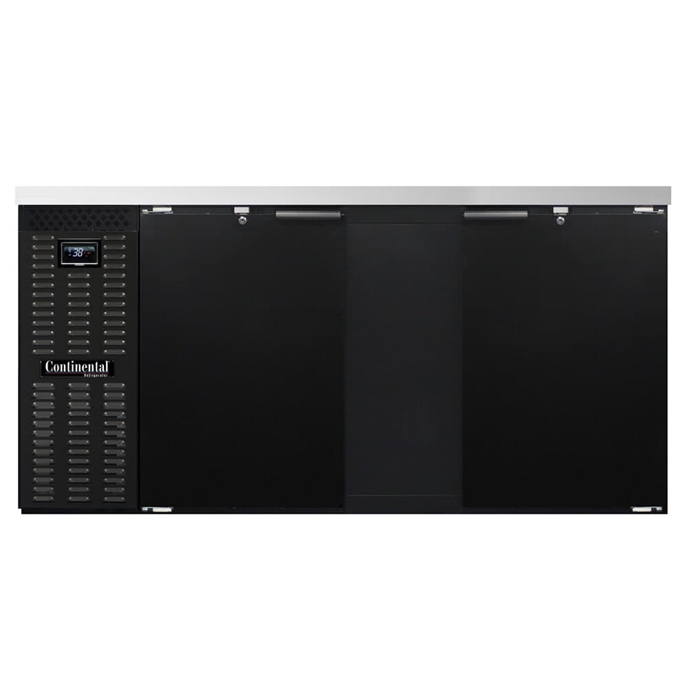 Continental BB69N 69" Bar Refrigerator - 2 Swinging Solid Doors, Black, 115v
