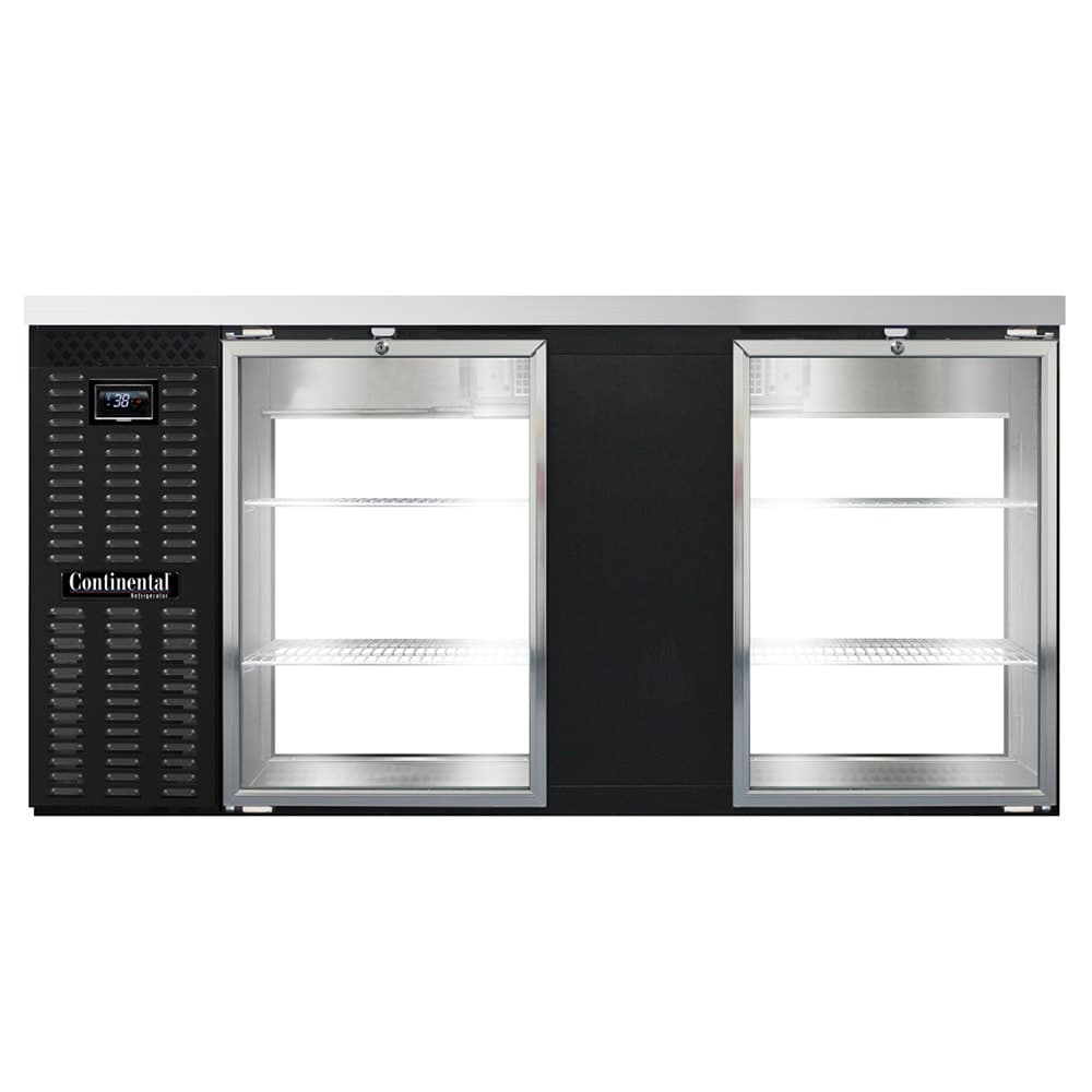 Continental BB69NGDPT 69" Bar Refrigerator - 4 Swinging Glass Doors, Black, 115v