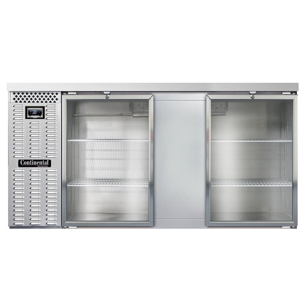 Continental BB69NSSGD 69" Bar Refrigerator - 2 Swinging Glass Doors, Stainless, 115v