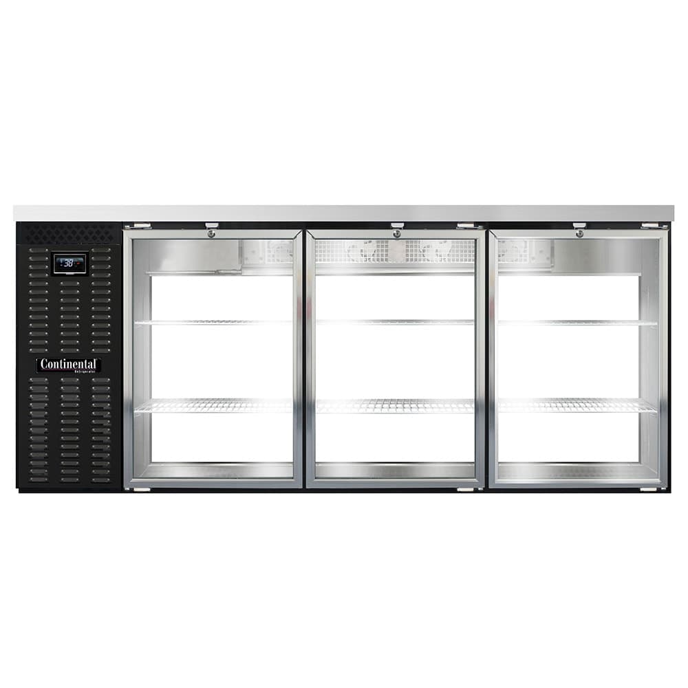 Continental BB79NGDPT 79" Pass Thru Bar Refrigerator - 6 Swinging Glass Doors, Black, 115v