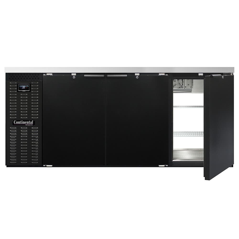 Continental BB79NPT 79" Pass Thru Bar Refrigerator - 6 Swinging Solid Doors, Black, 115v