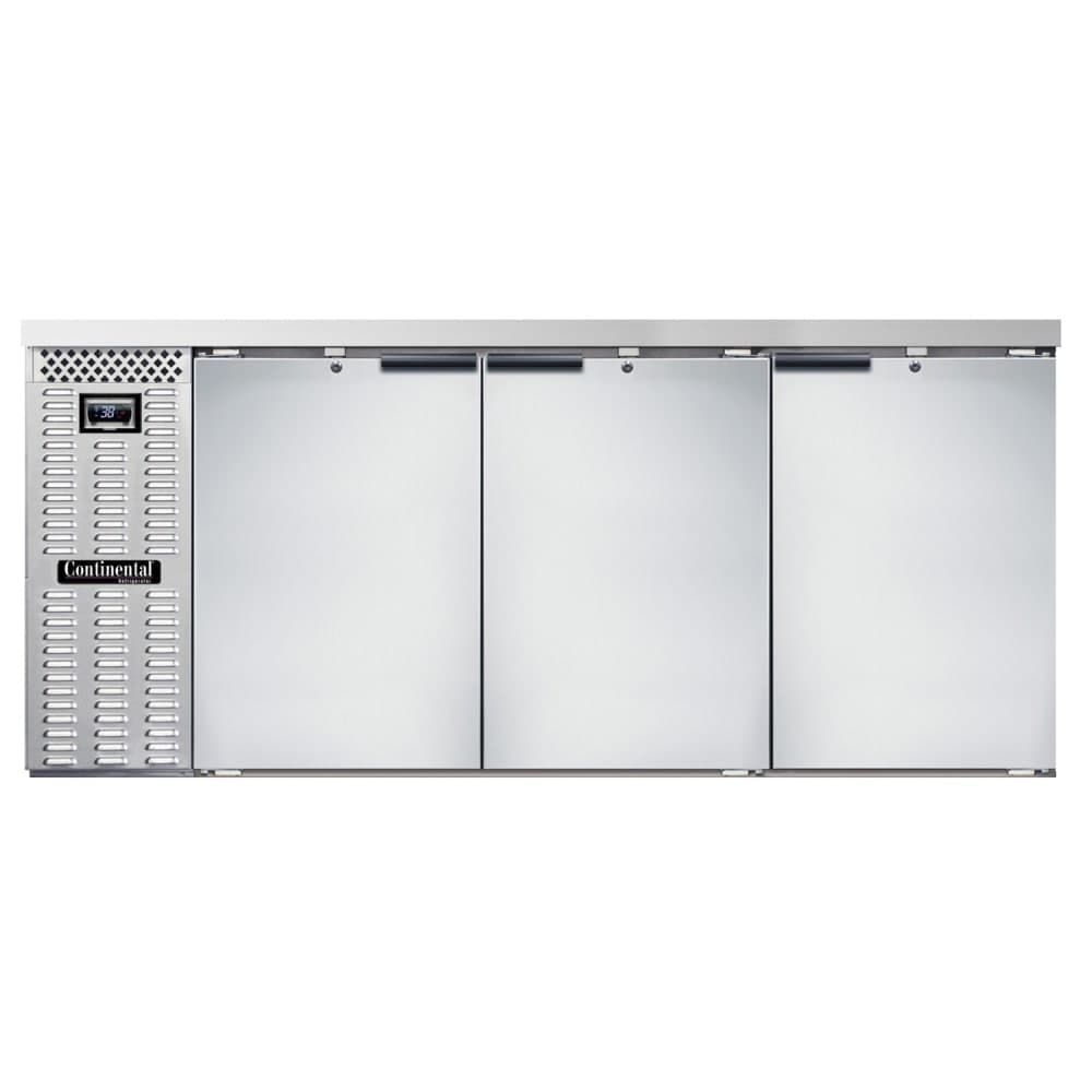Continental BB79NSS 79" Bar Refrigerator - 3 Swinging Solid Doors, Stainless, 115v