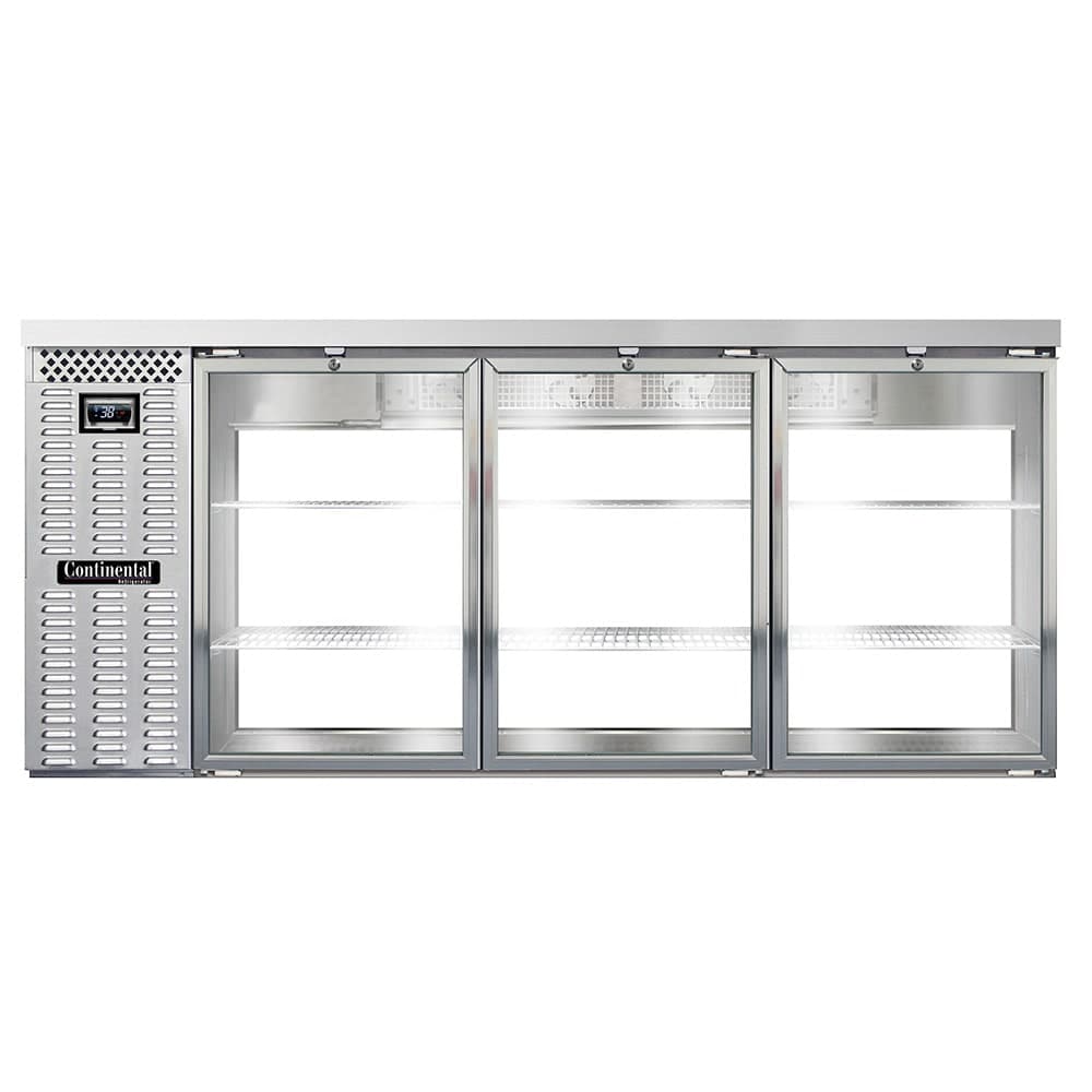 Continental BB79NSSGDPT 79" Pass Thru Bar Refrigerator - 6 Swinging Glass Doors, Stainless Steel, 115v