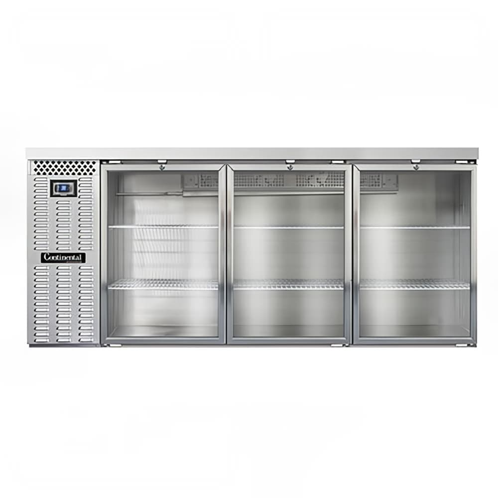 Continental BB79SNSSGD 79" Bar Refrigerator - 3 Swinging Glass Doors, Stainless, 115v