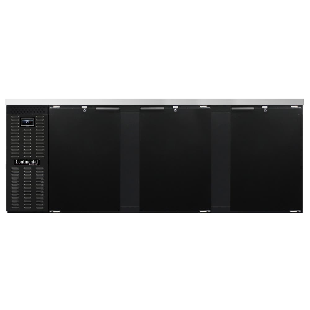 Continental BB90N 90" Bar Refrigerator - 3 Swinging Solid Doors, Black, 115v