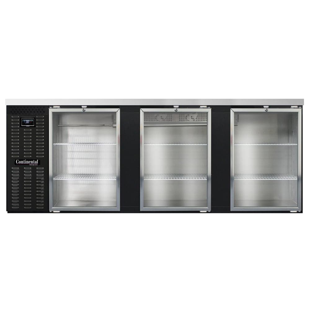 Continental BB90NGD 90" Bar Refrigerator - 3 Swinging Glass Doors, Black, 115v