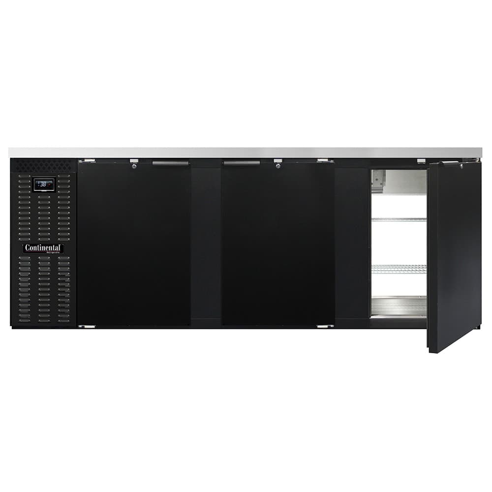 Continental BB90NPT 90" Pass Thru Bar Refrigerator - 6 Swinging Solid Doors, Black, 115v