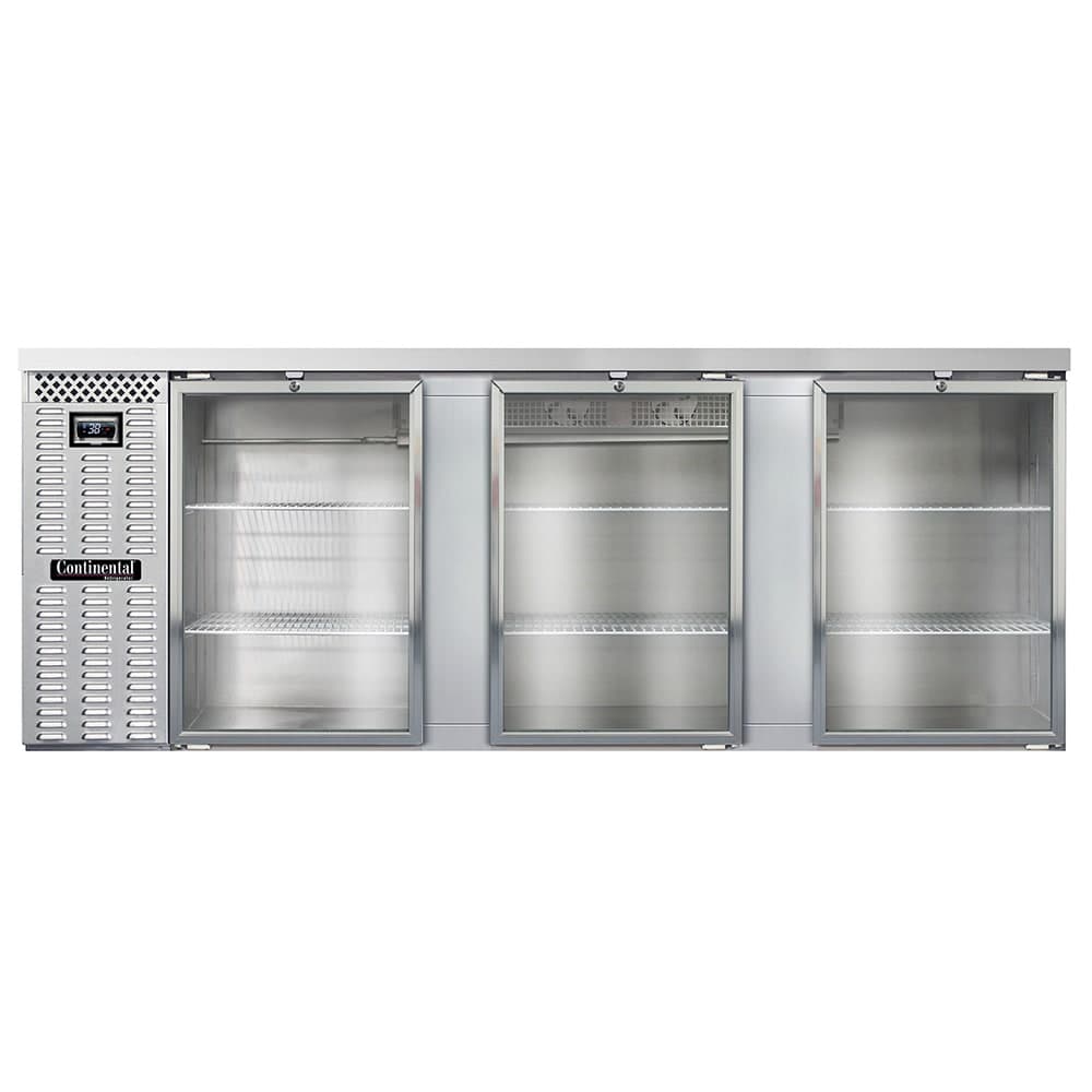 Continental BB90NSSGD 90" Bar Refrigerator - 3 Swinging Glass Doors, Stainless Steel, 115v