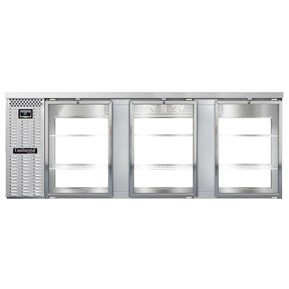 Continental BB90NSSGDPT 90" Pass Thru Bar Refrigerator - 6 Swinging Glass Doors, Stainless Steel, 115v