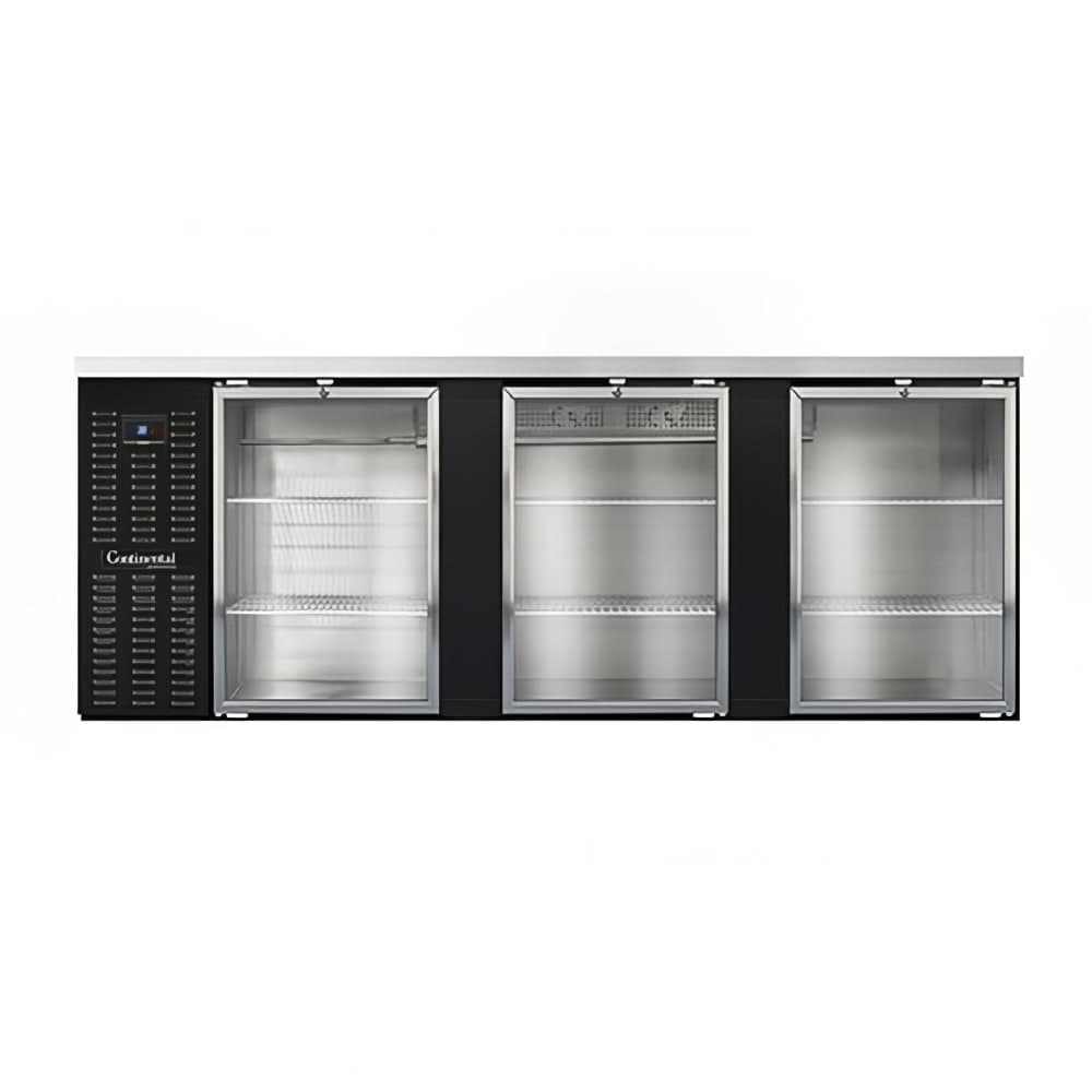 Continental BB90SNGD 90" Bar Refrigerator - 3 Swinging Glass Doors, Black, 115v