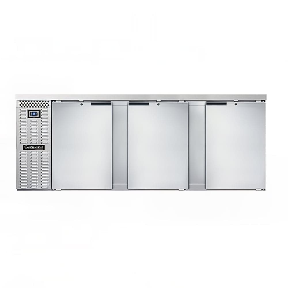 Continental BB90SNSS 90" Bar Refrigerator - 3 Swinging Solid Doors, Stainless, 115v