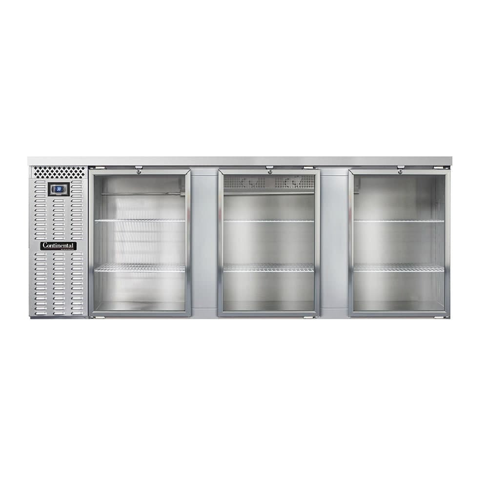 Continental BB90SNSSGD 90" Bar Refrigerator - 3 Swinging Glass Doors, Stainless Steel, 115v