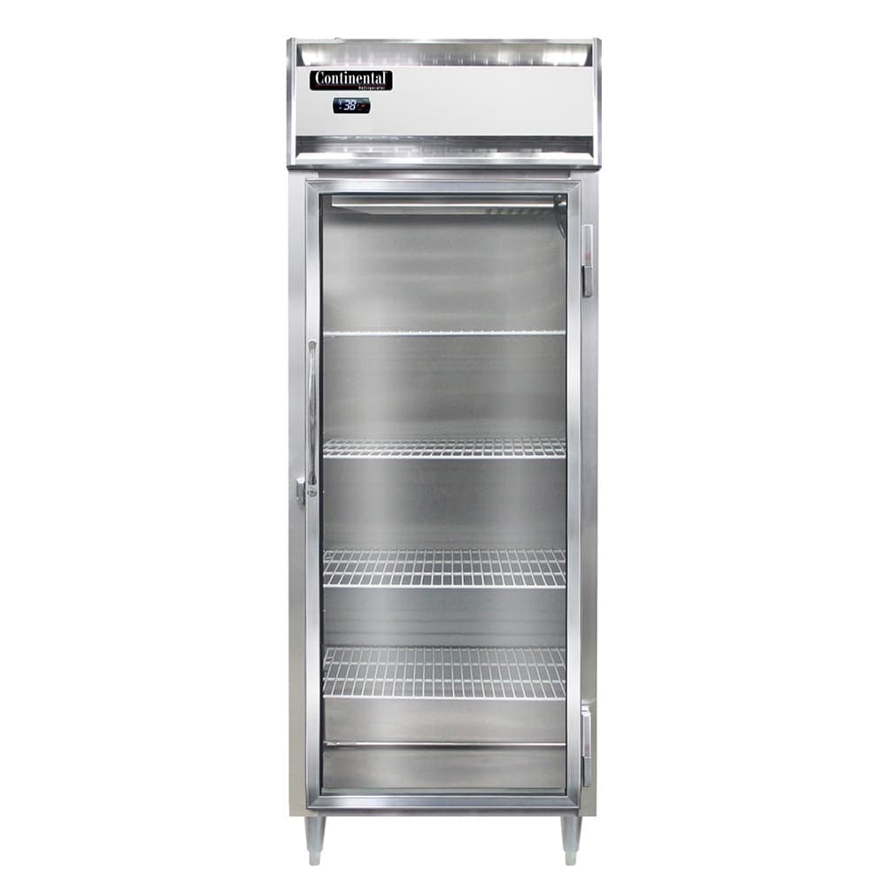 Continental D1RENGD 28 1/2" One Section Reach In Refrigerator, (1) Right Hinge Glass Door, Top Compressor, 115v