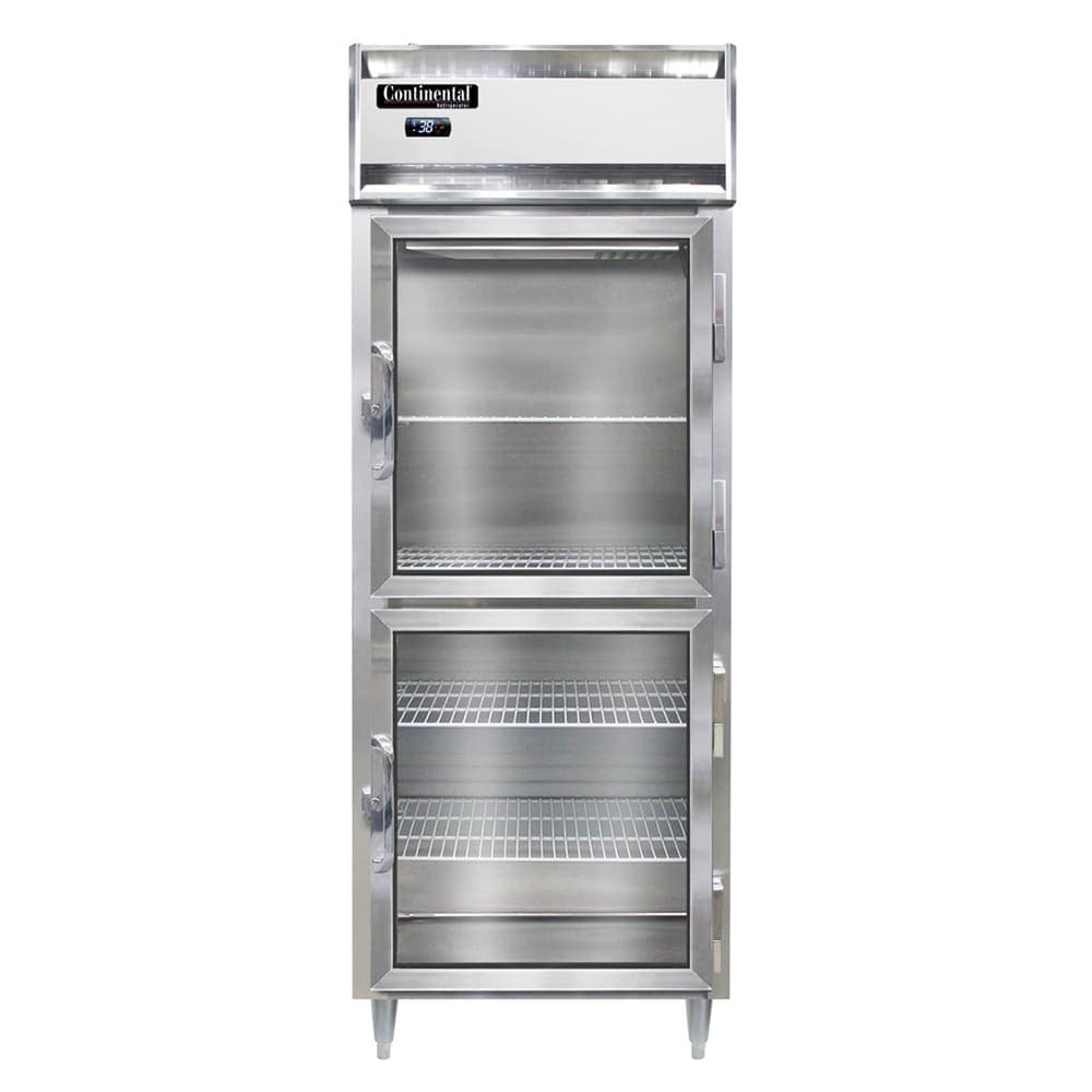 Continental D1RENGDHD 28 1/2" One Section Reach In Refrigerator, (2) Right Hinge Glass Doors, Top Compressor, 115v
