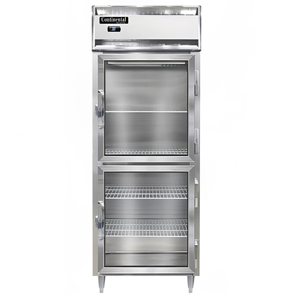 Continental D1RENSAGDHD 28 1/2" One Section Reach In Refrigerator, (2) Right Hinge Glass Doors, Top Compressor, 115v