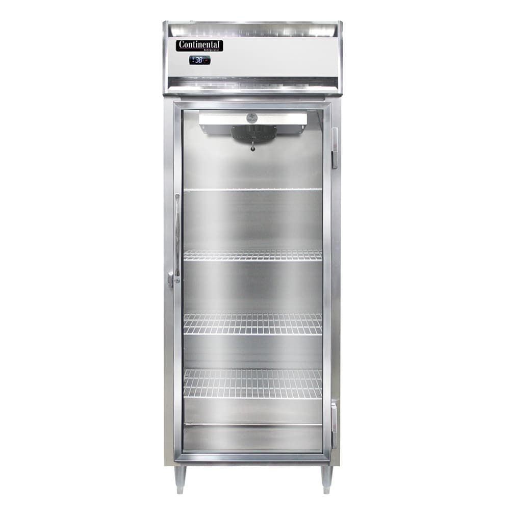 Continental D1RESNGD 28 1/2" One Section Reach In Refrigerator, (1) Right Hinge Glass Door, Top Compressor, 115v