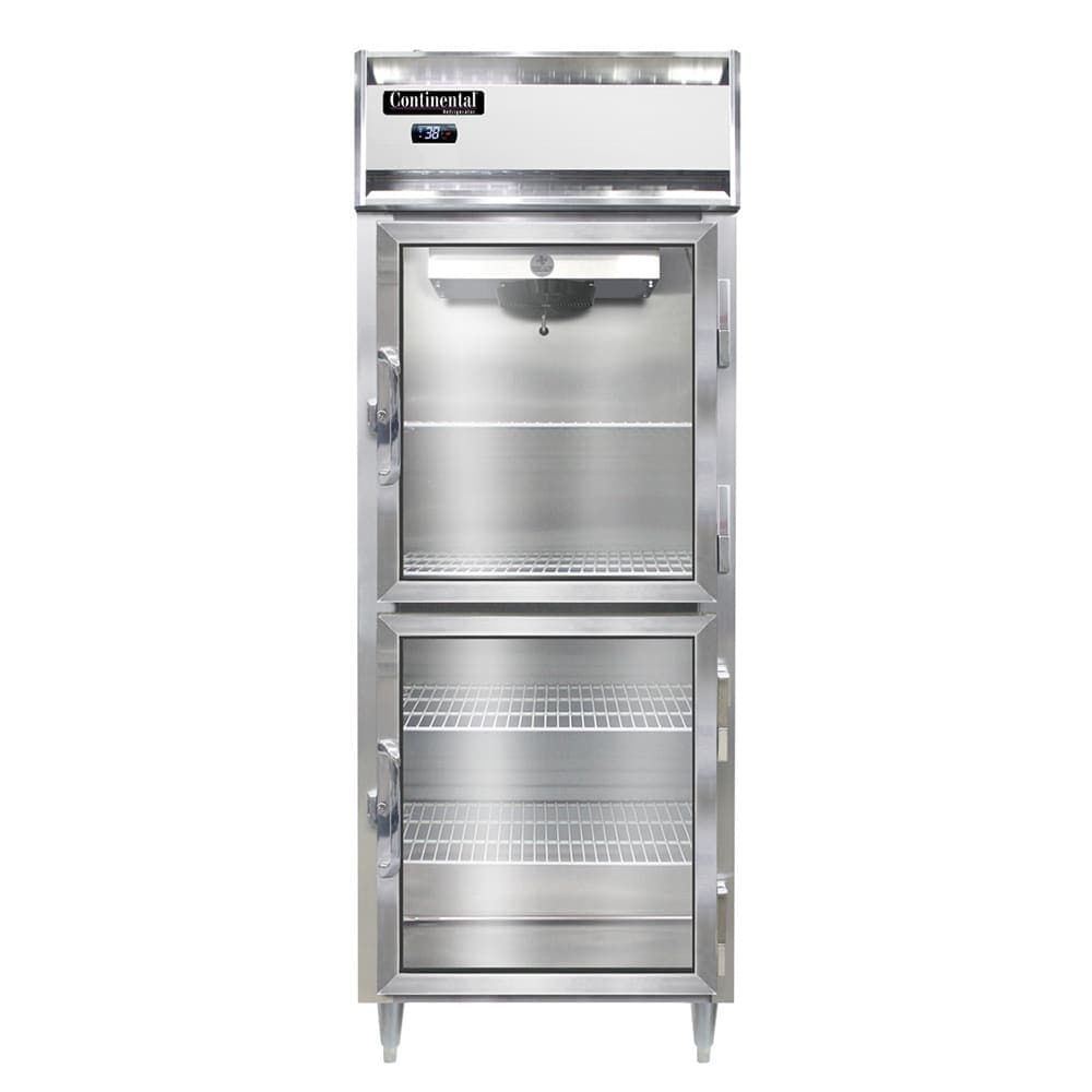 Continental D1RESNGDHD 28 1/2" One Section Reach In Refrigerator, (2) Right Hinge Glass Doors, Top Compressor, 115v