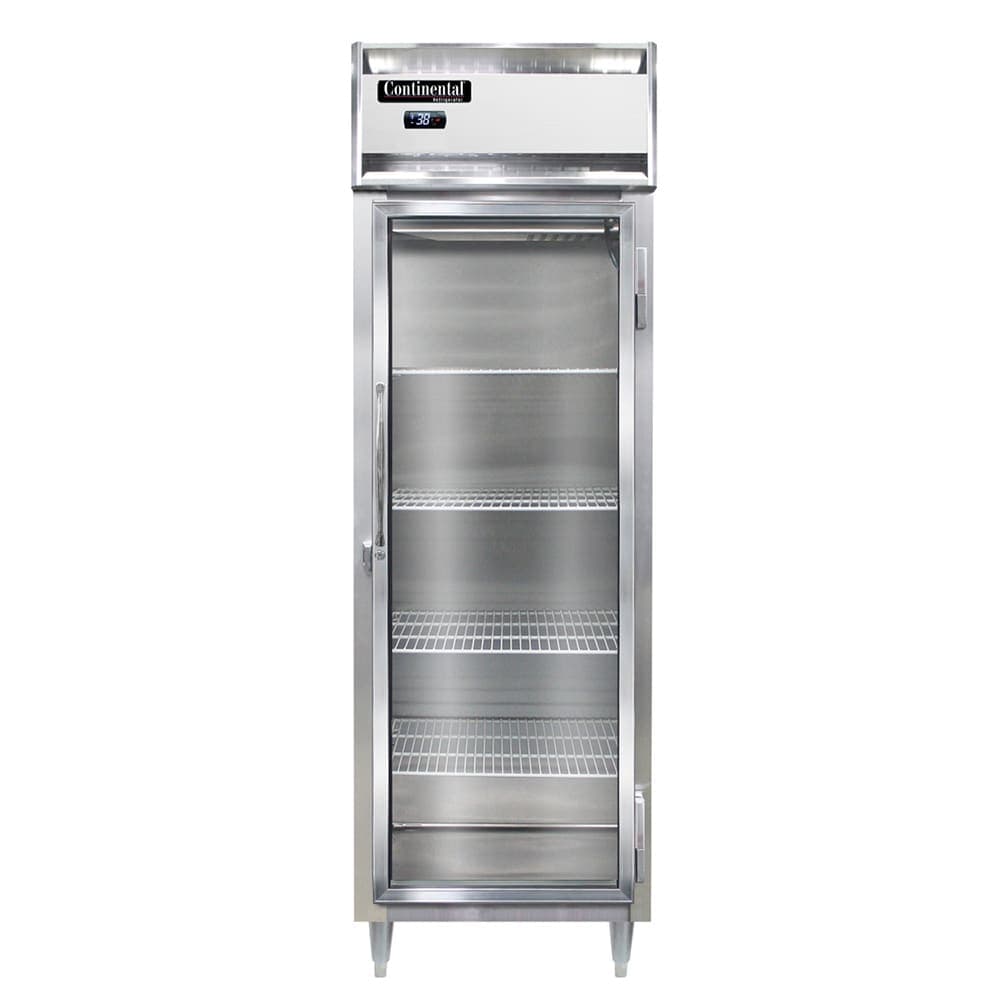 Continental D1RNGD 26" One Section Reach In Refrigerator, (1) Right Hinge Glass Door, Top Compressor, 115v