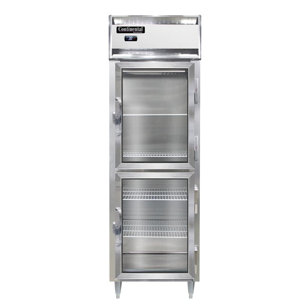 Continental D1RNGDHD 26" One Section Reach In Refrigerator, (2) Right Hinge Glass Doors, Top Compressor, 115v