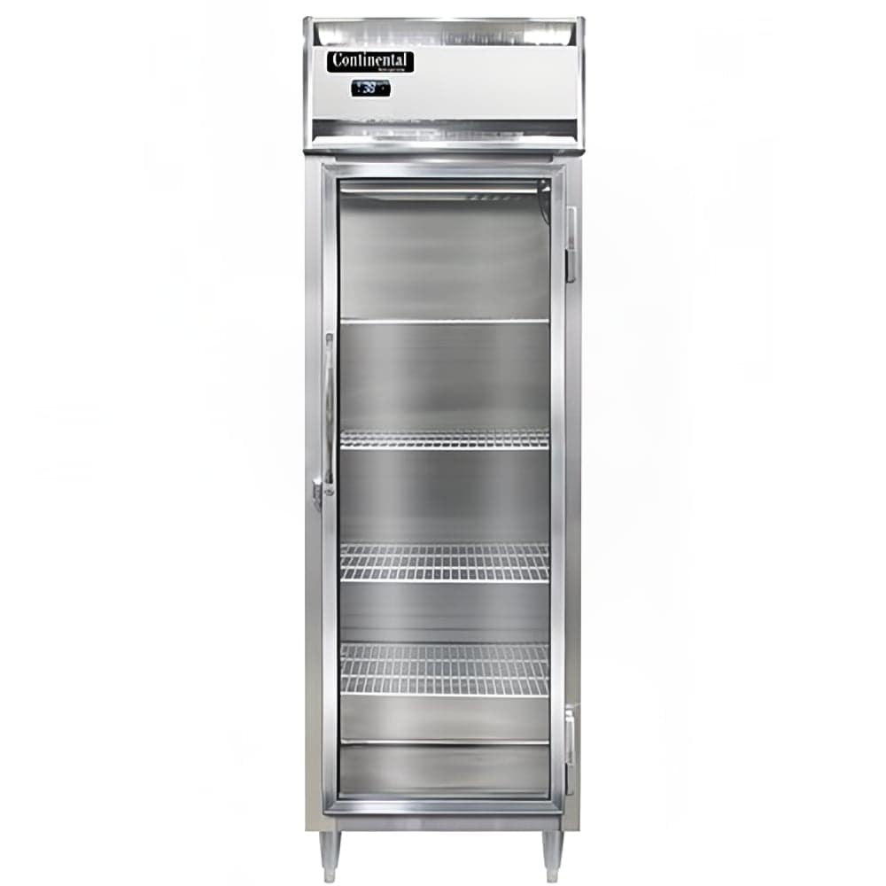 Continental D1RNSSGD 26" One Section Reach In Refrigerator, (1) Right Hinge Glass Door, Top Compressor, 115v