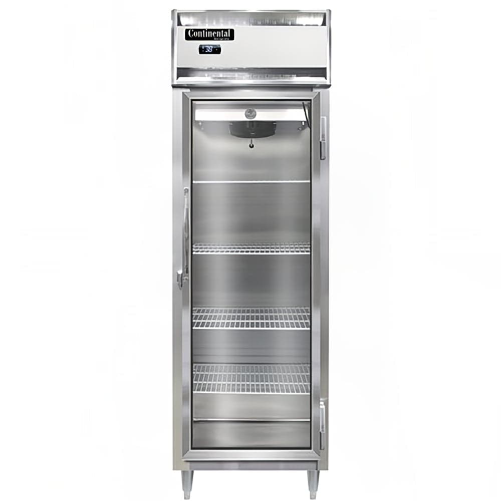 Continental D1RSNGD 26" One Section Reach In Refrigerator, (1) Right Hinge Glass Door, Top Compressor, 115v