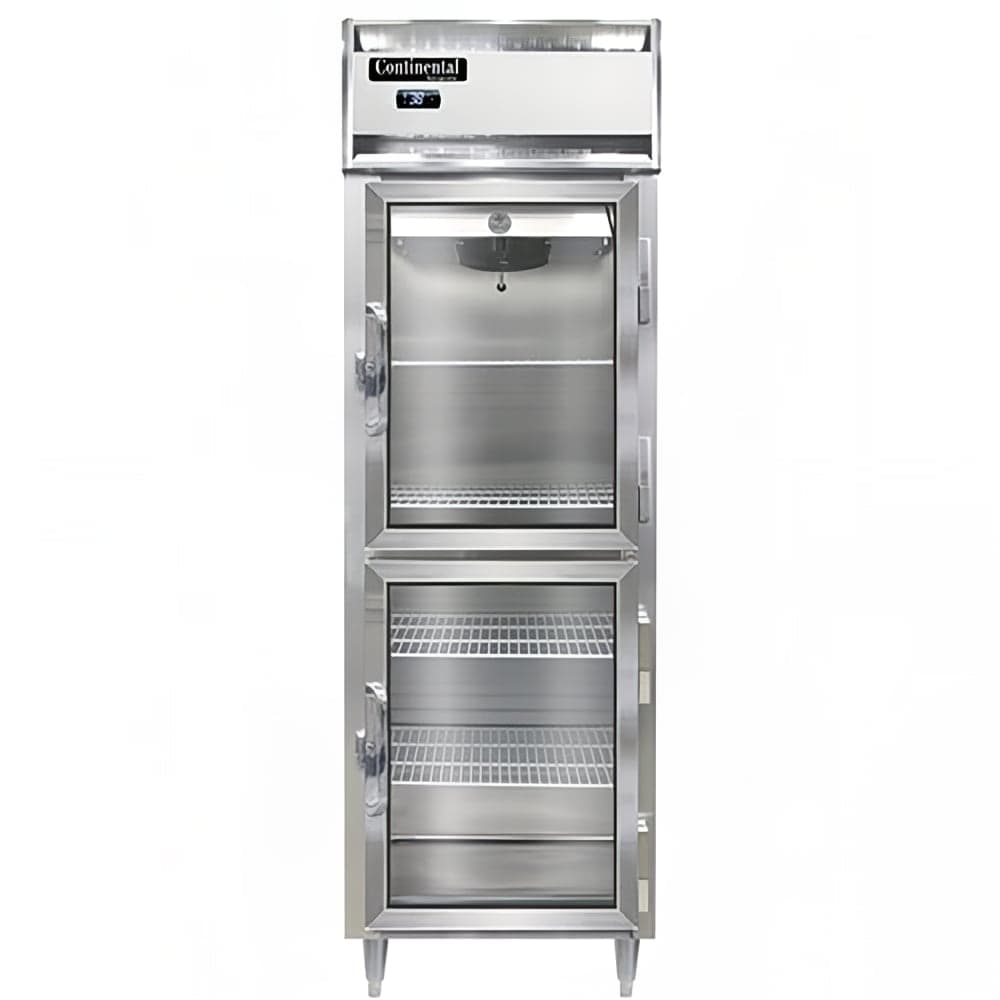 Continental D1RSNGDHD 26" One Section Reach In Refrigerator, (2) Right Hinge Glass Doors, Top Compressor, 115v