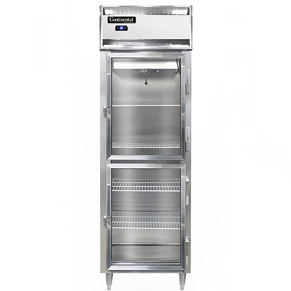 Continental D1RSNSAGDHD 26" One Section Reach In Refrigerator, (2) Right Hinge Glass Doors, Top Compressor, 115v