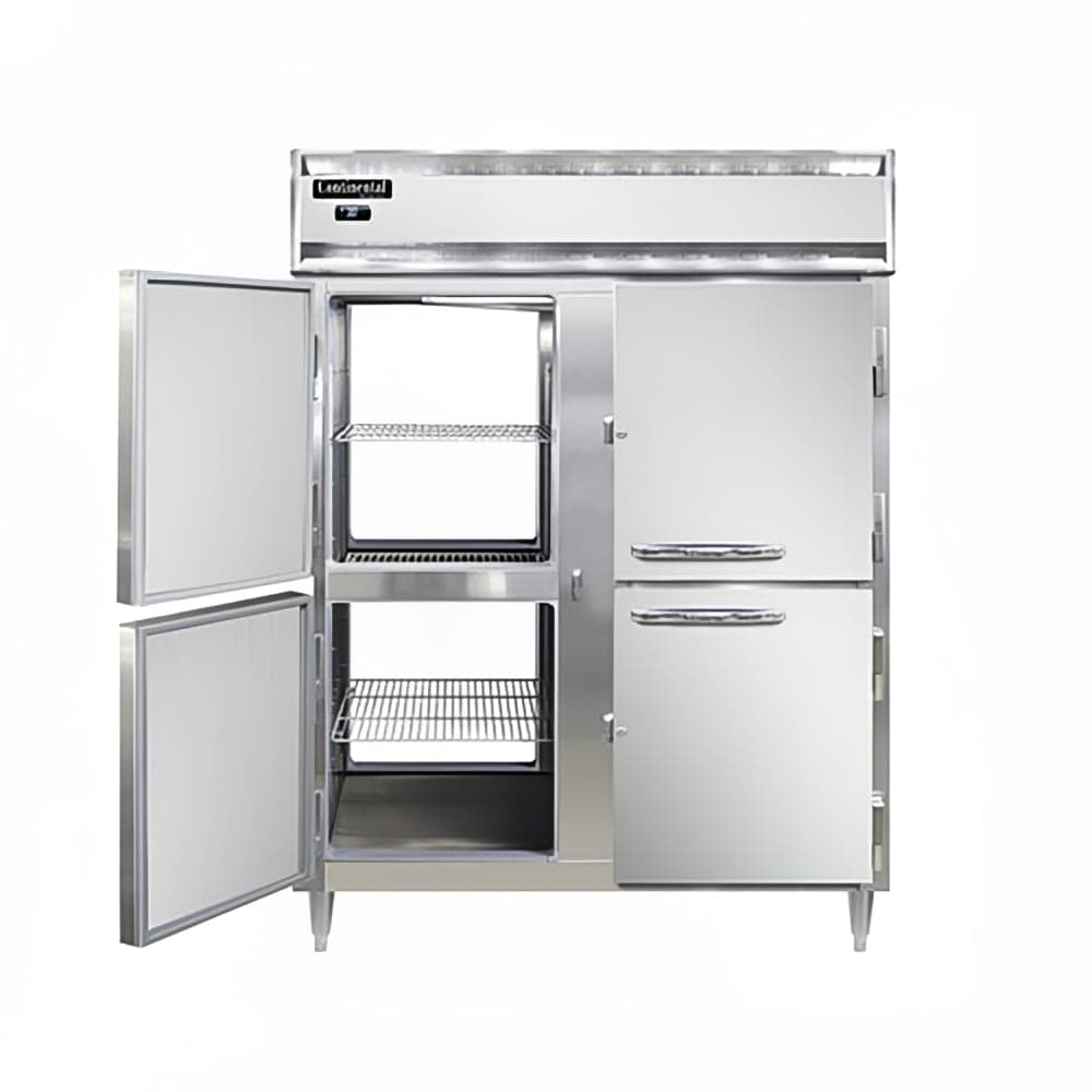 Continental D2FENSSPTHD 57" Designer Line Two Section Pass Thru Freezer, (8) Left/Right Hinge Solid Doors, 115v