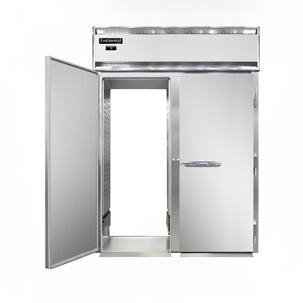 Continental D2FINRT 68 1/2" Designer Line Two Section Roll Thru Freezer, (4) Left/Right Hinge Solid Doors, 115/208-230v