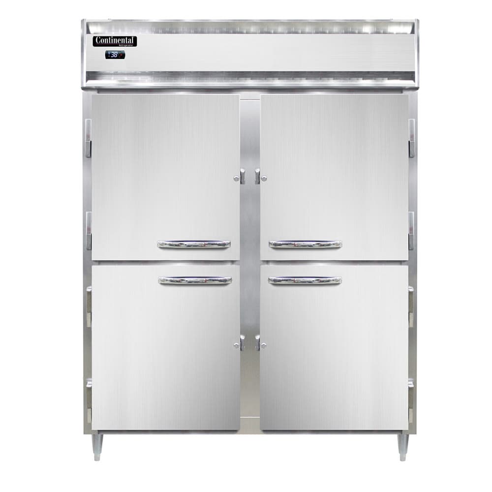 Continental D2RENHD 57" Two Section Reach In Refrigerator, (4) Left/Right Hinge Solid Doors, Top Compressor, 115v