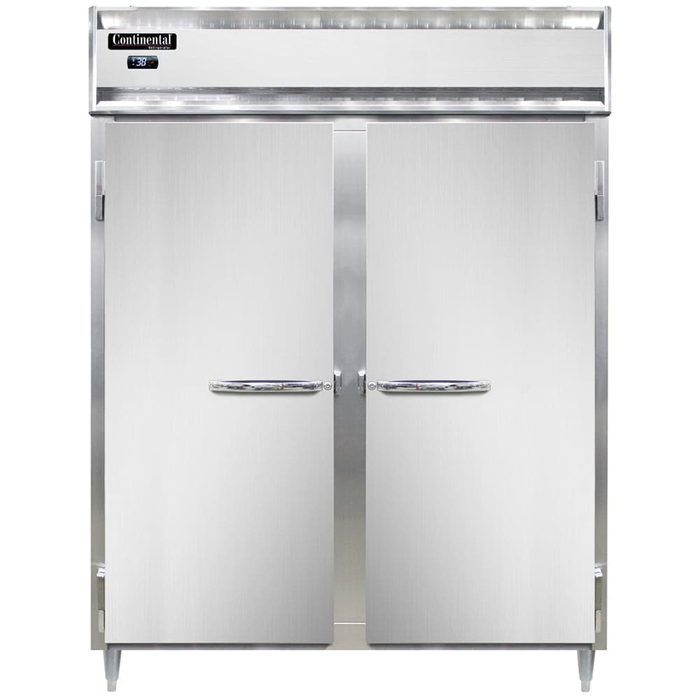 Continental D2RENPT 57" Two Section Pass Thru Refrigerator, (4) Left/Right Hinge Solid Doors, Top Compressor, 115v
