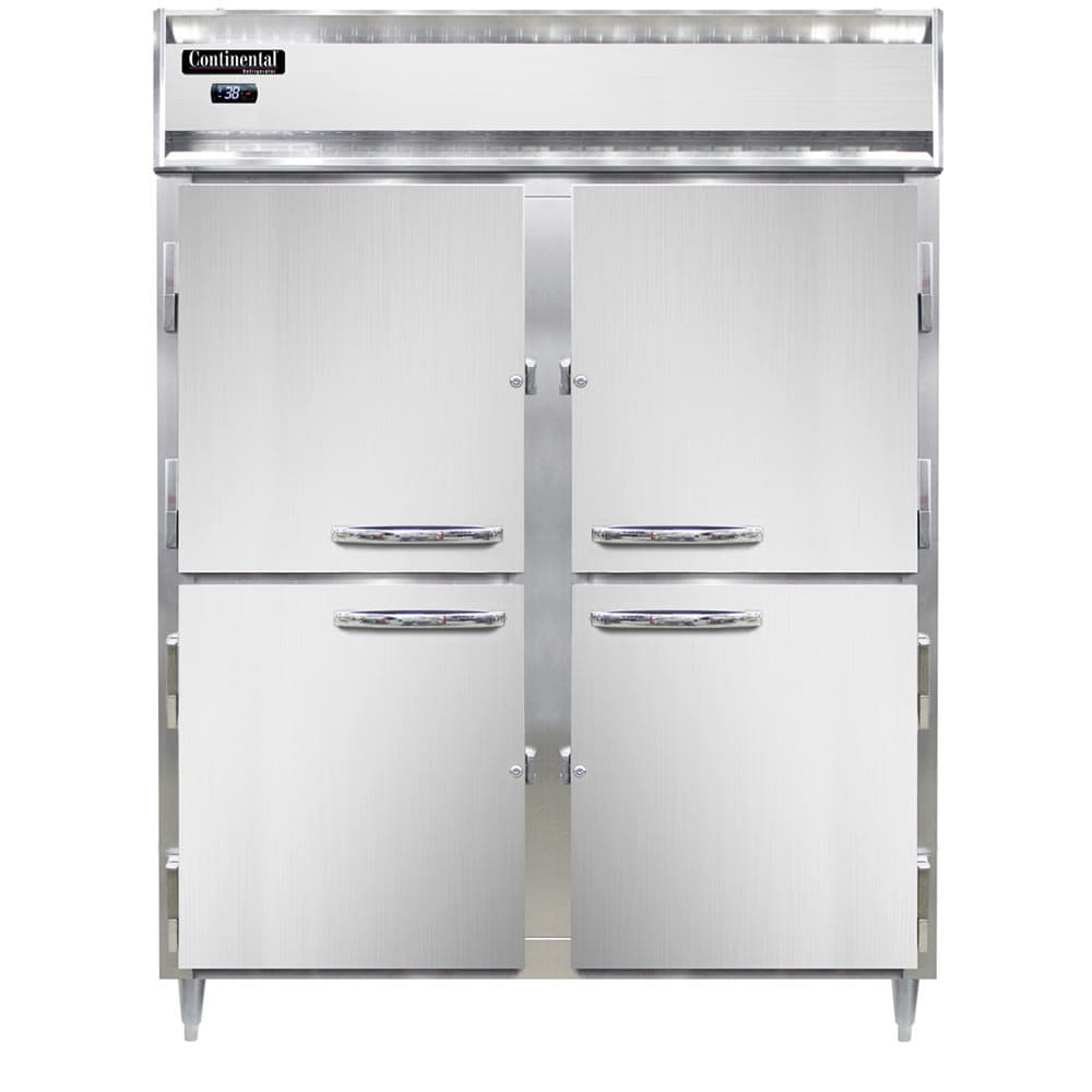 Continental D2RENPTHD 57" Two Section Pass Thru Refrigerator, (8) Left/Right Hinge Solid Doors, Top Compressor, 115v