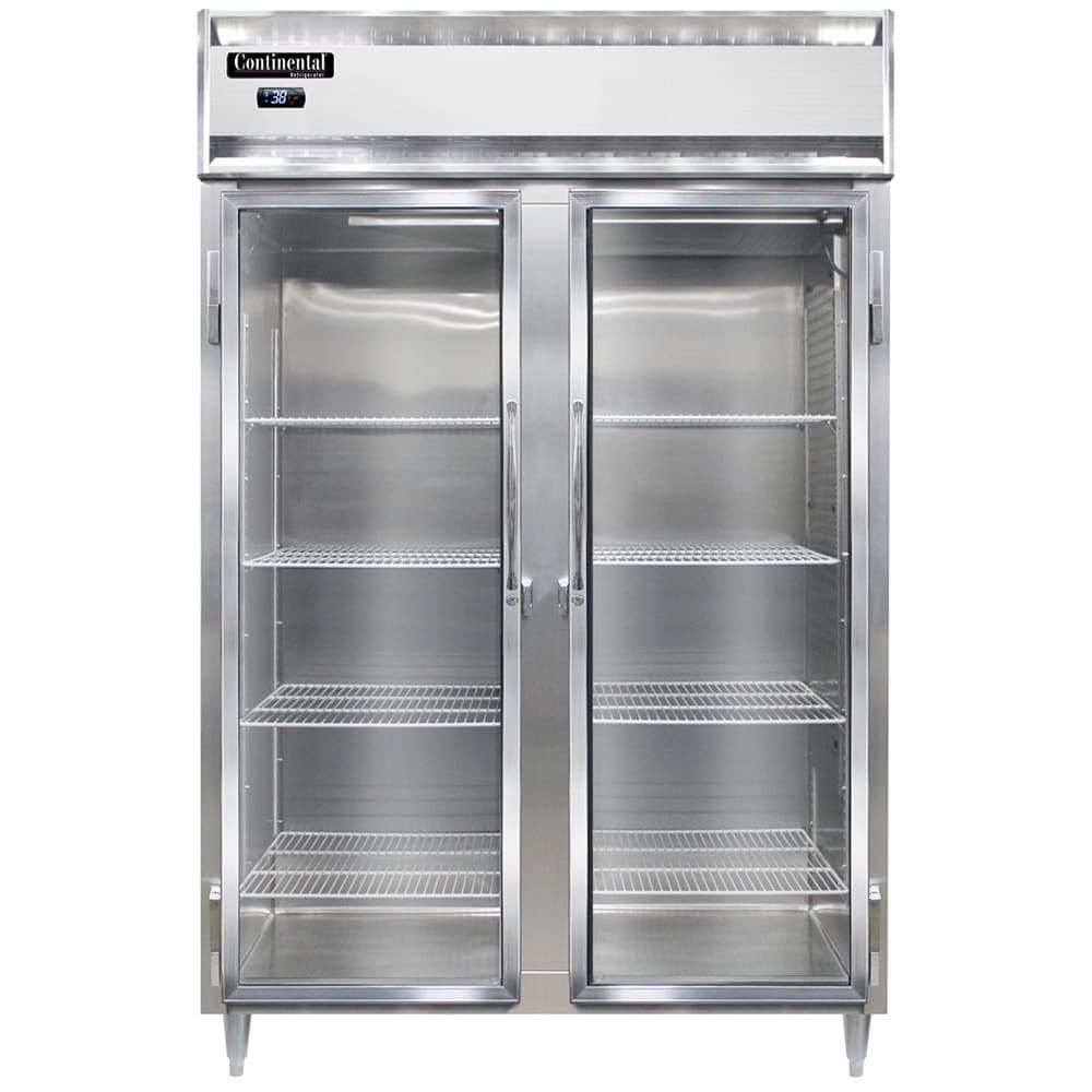 Continental D2RNGD 52" Two Section Reach In Refrigerator, (2) Left/Right Hinge Glass Doors, Top Compressor, 115v