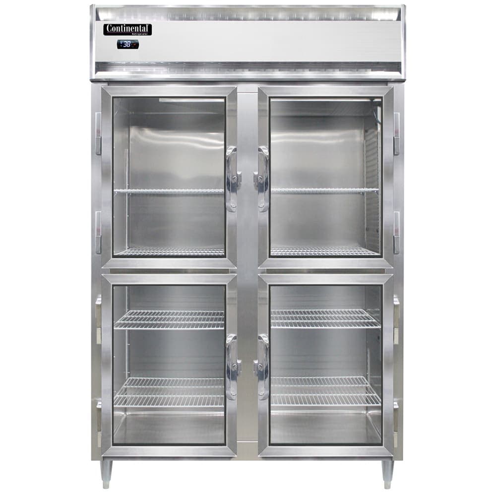 Continental D2RNGDHD 52" Two Section Reach In Refrigerator, (4) Left/Right Hinge Glass Doors, Top Compressor, 115v
