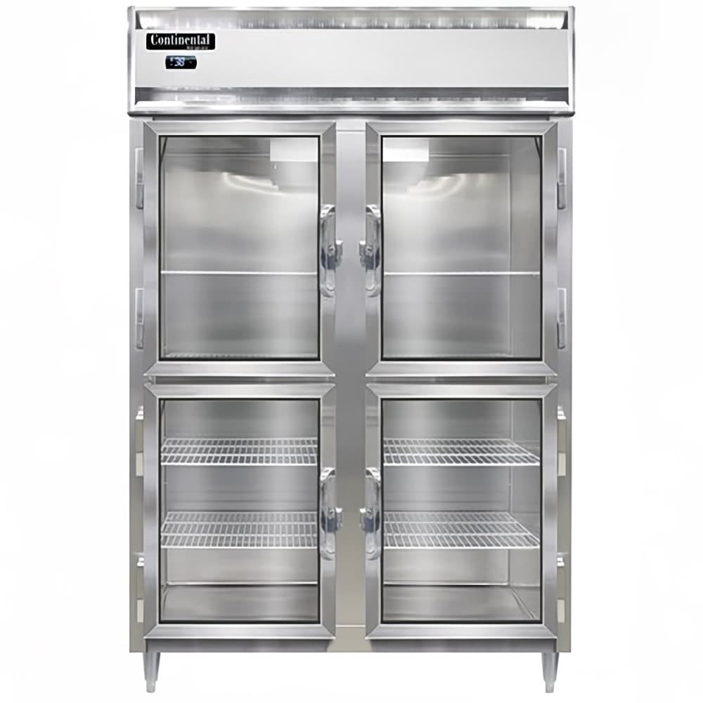 Continental D2RSNGDHD 52" Two Section Reach In Refrigerator, (4) Left/Right Hinge Glass Doors, Top Compressor, 115v