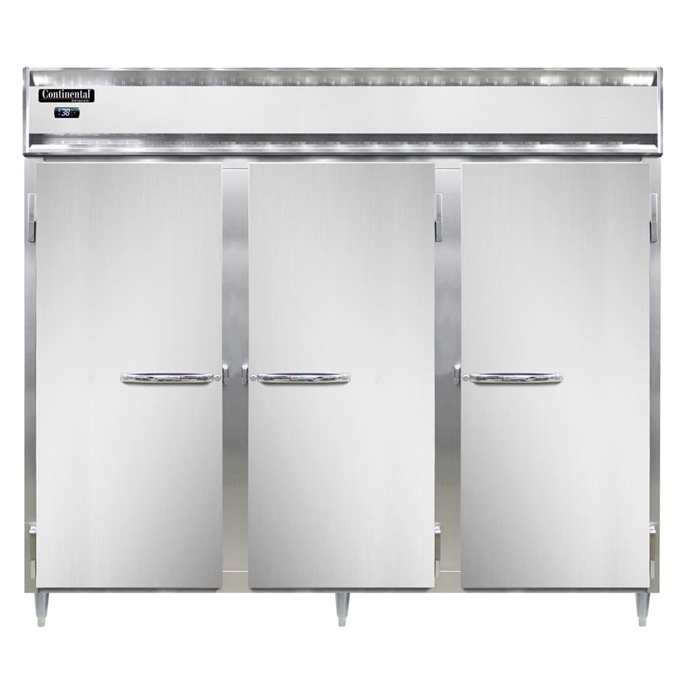 Continental D3REN 85 1/2" Three Section Reach In Refrigerator, (3) Left/Right Hinge Solid Doors, Top Compressor, 115v