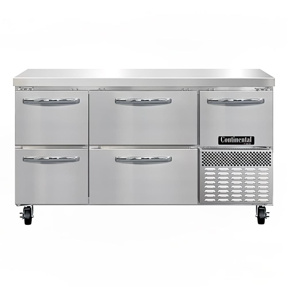 Continental FA60N-D 60" W Worktop Freezer w/ (3) Sections, (1) Door, (4) Drawers, 115v