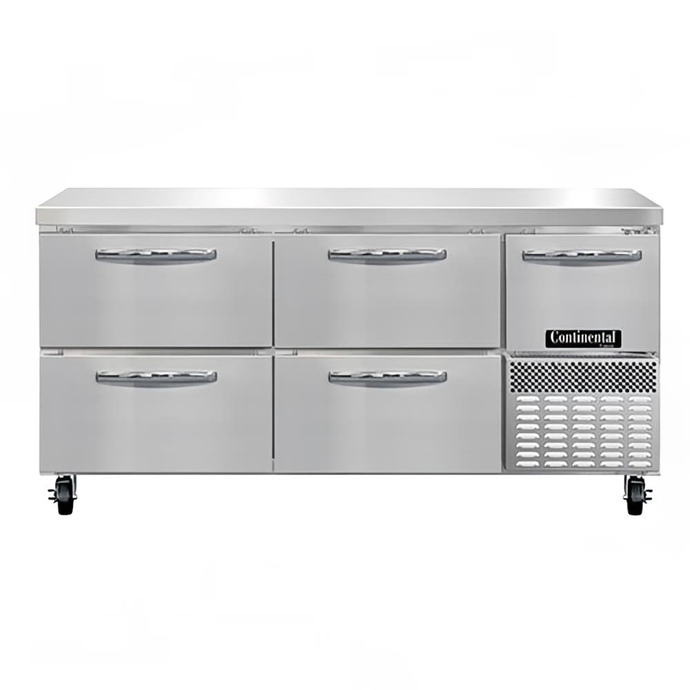 Continental FA68N-D 68" W Worktop Freezer w/ (3) Sections, (1) Door, (4) Drawers, 115v