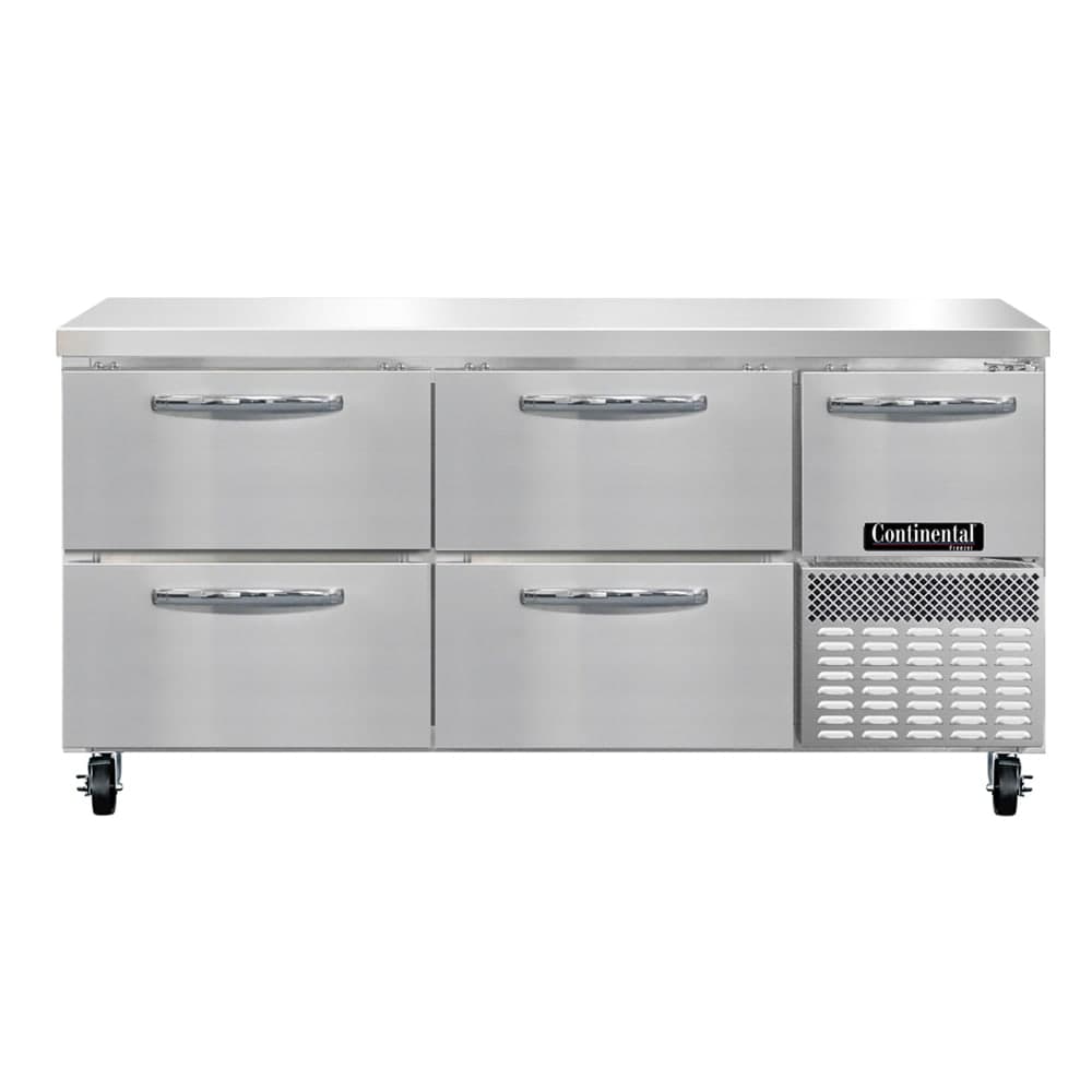 Continental FA68SN-D 68"W Worktop Freezer w/ (3) Sections, (1) Door, (4) Drawers, 115v