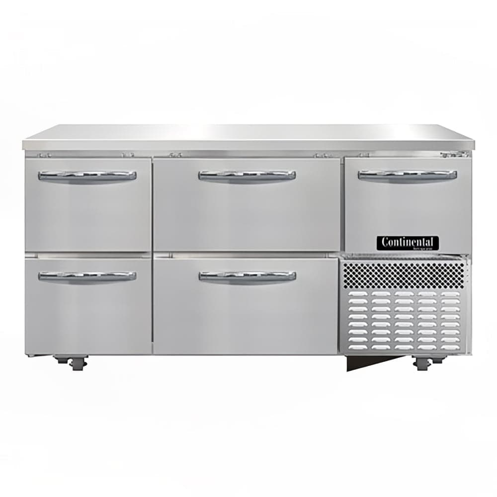 Continental RA60N-U-D 60" W Undercounter Refrigerator w/ (3) Sections, (1) Door, (4) Drawers, 115v
