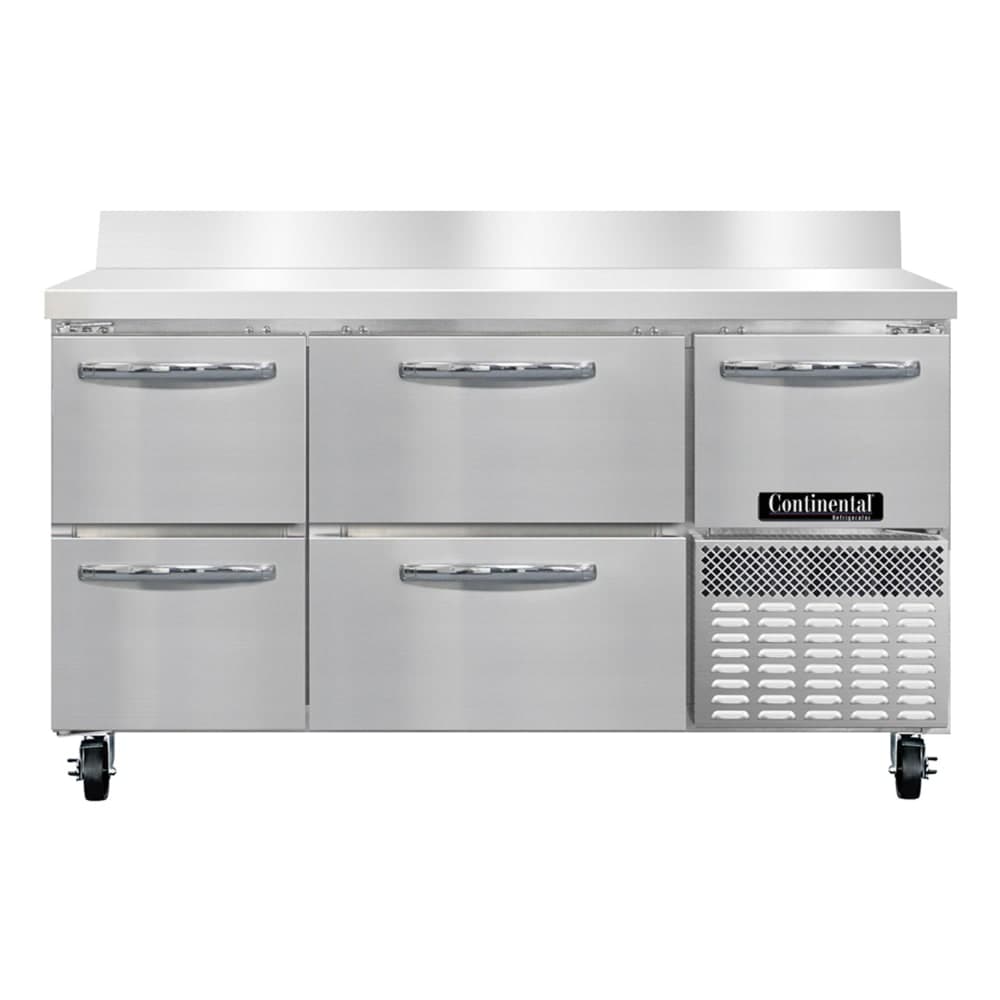 Continental RA60SNBS-D 60"W Worktop Refrigerator w/ (3) Sections, (1) Door, (4) Drawers, 115v