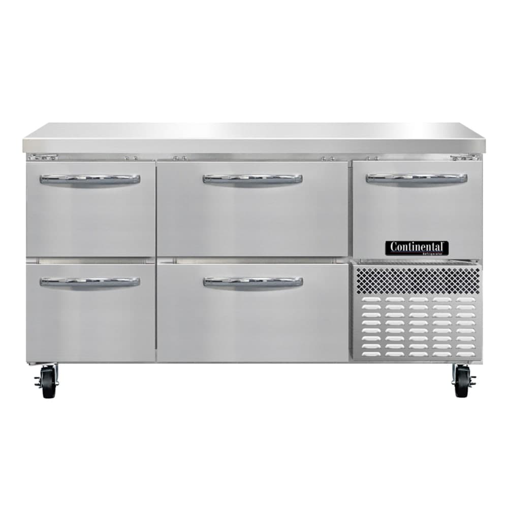 Continental RA60SN-D 60"W Worktop Refrigerator w/ (3) Sections, (1) Door, (4) Drawers, 115v