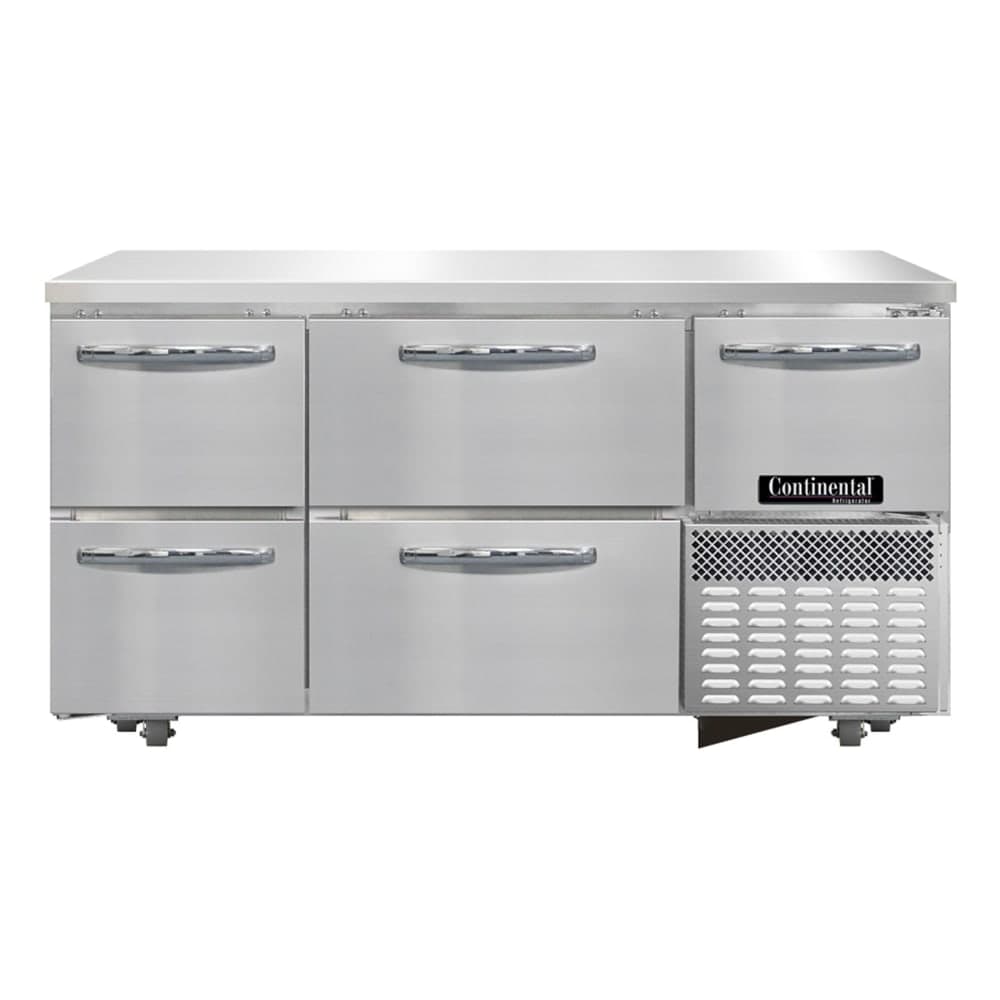 Continental RA60SN-U-D 60"W Undercounter Refrigerator w/ (3) Sections, (1) Door, (4) Drawers, 115v