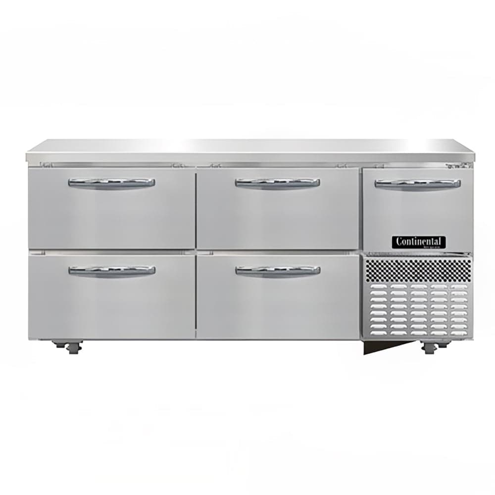 Continental RA68N-U-D 68" W Undercounter Refrigerator w/ (3) Sections, (1) Door, (4) Drawers, 115v