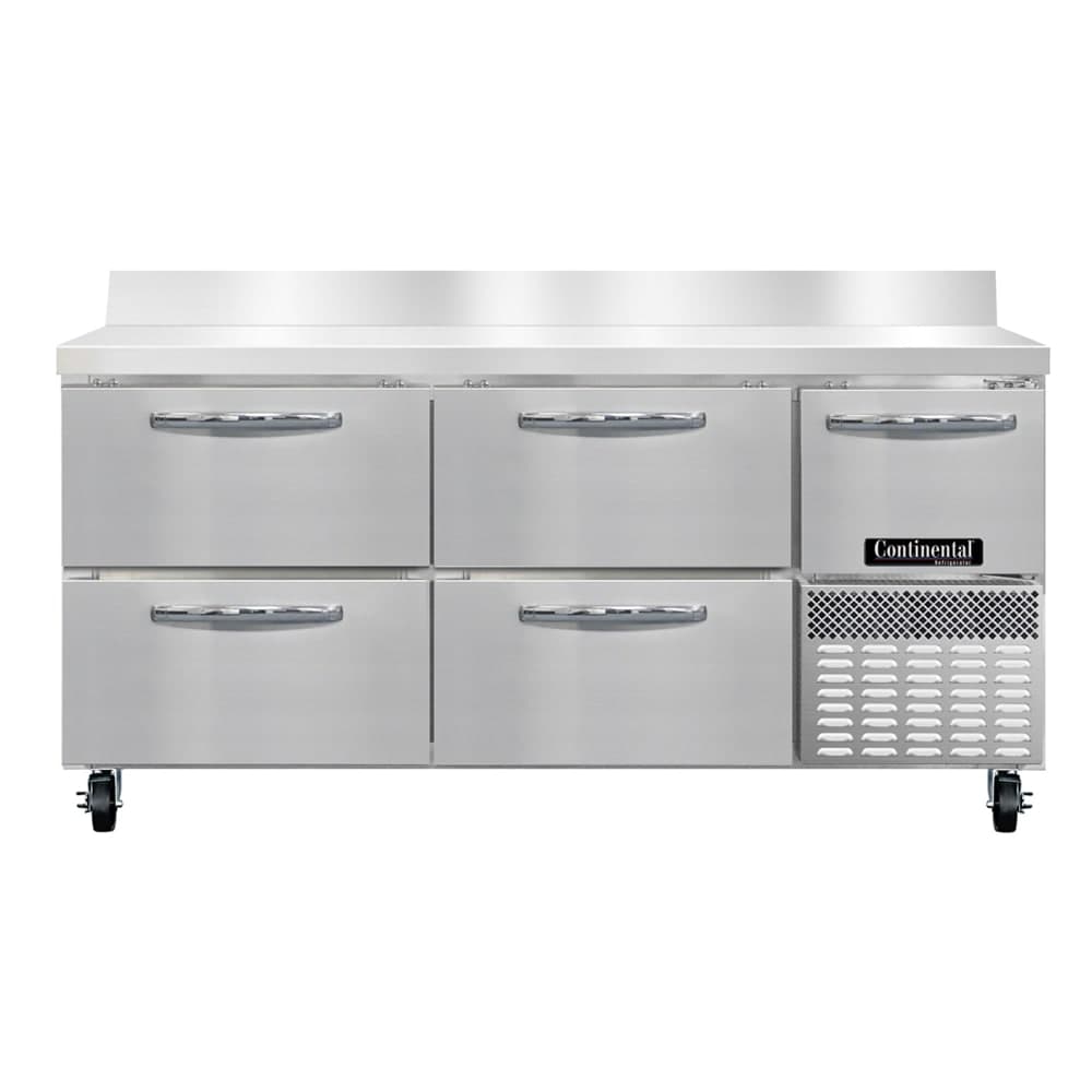 Continental RA68SNBS-D 68"W Worktop Refrigerator w/ (3) Sections, (1) Door, (4) Drawers, 115v