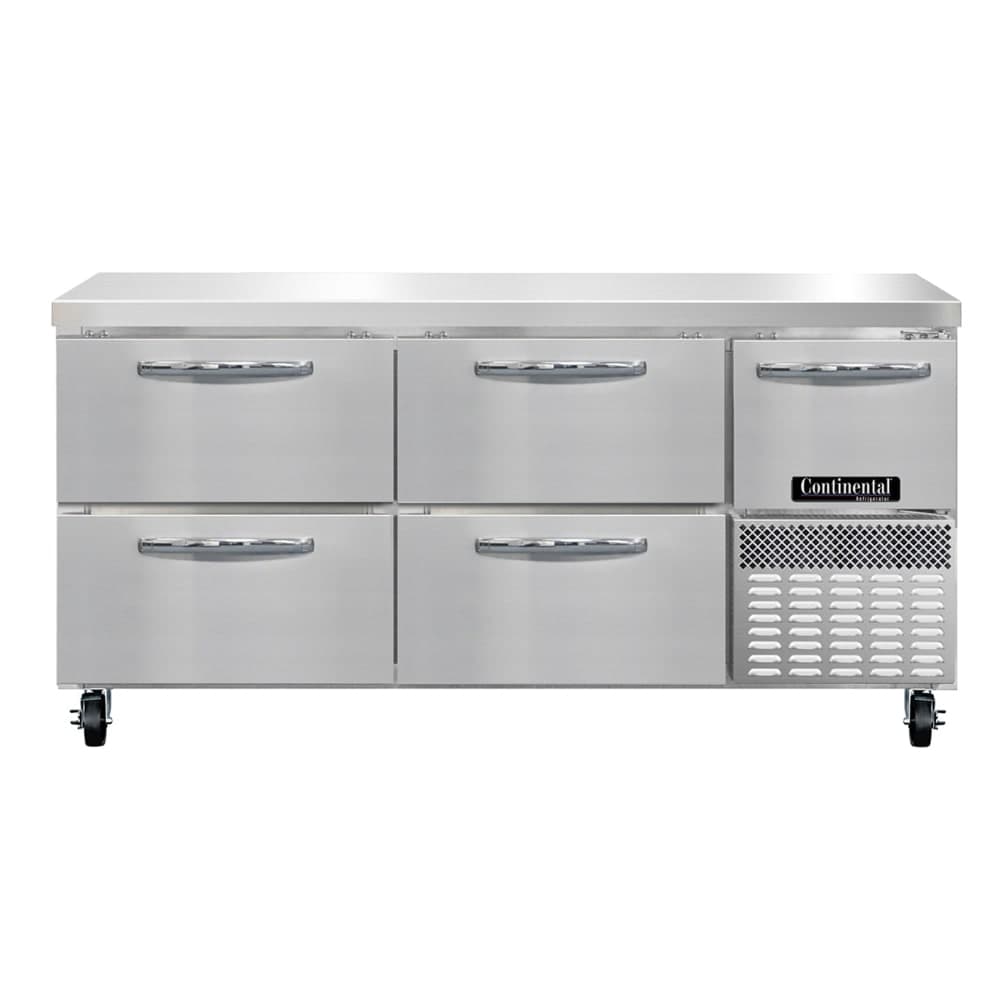 Continental RA68SN-D 68"W Worktop Refrigerator w/ (3) Sections, (1) Door, (4) Drawers, 115v